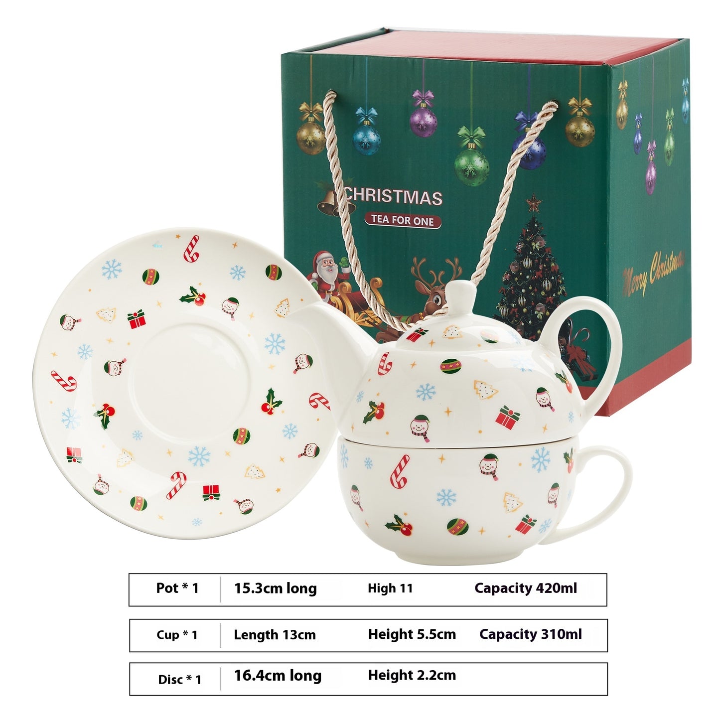 Christmas Porcelain Tea Set - Santa & Snowman Design with Gold Plating & Hand Painted Options