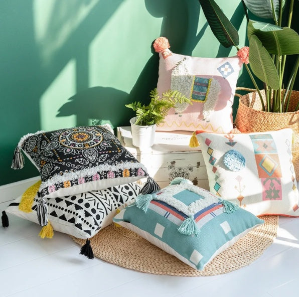 Printed Tufted Pillow Covers - Cotton Polyester Blend 5 Designs