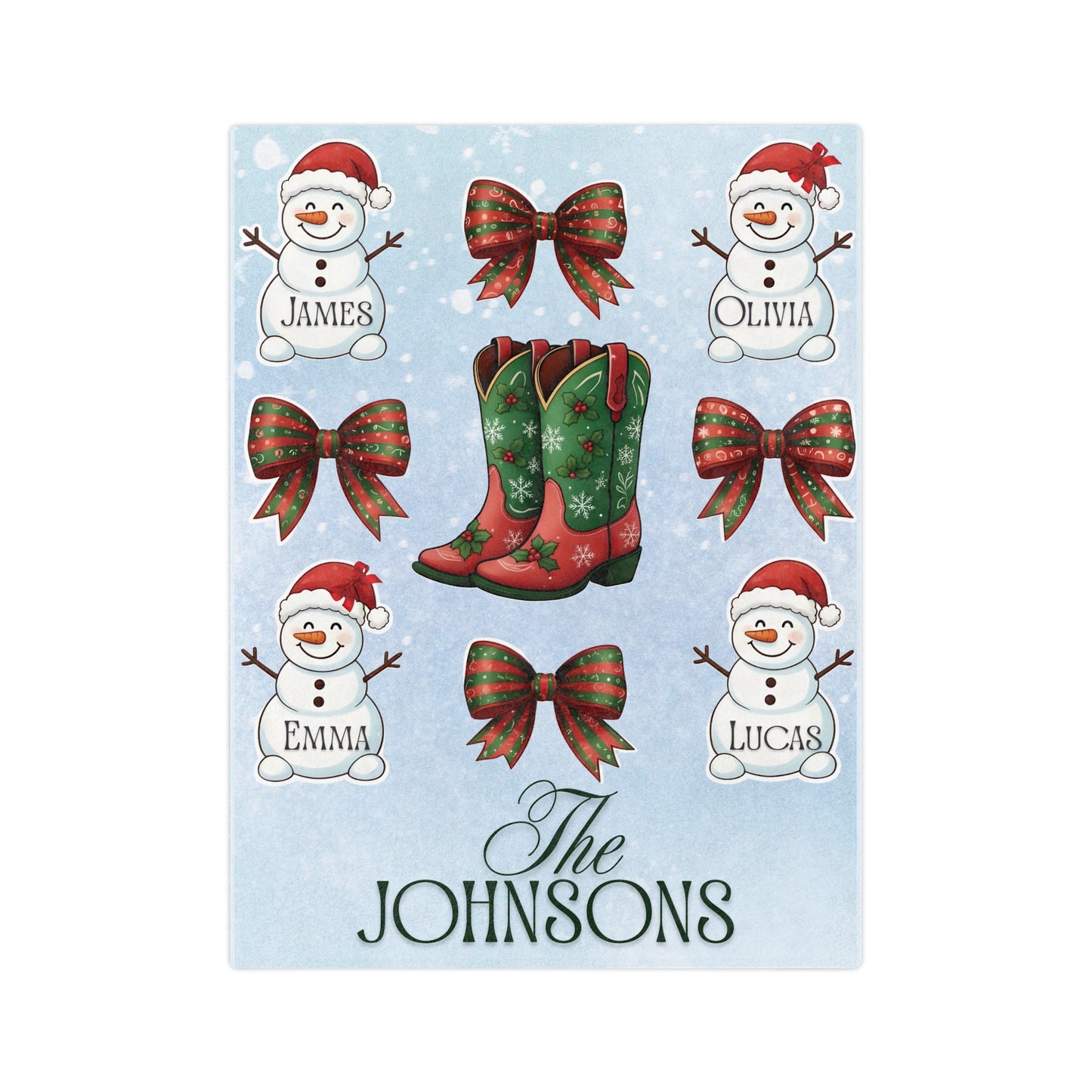 Personalized Christmas Blanket - Custom Family Snowmen Holiday Throw