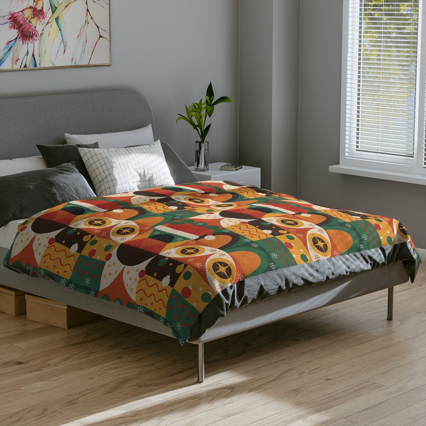 Geometric Christmas Cats Blanket - Holiday Throw for Cat Lovers