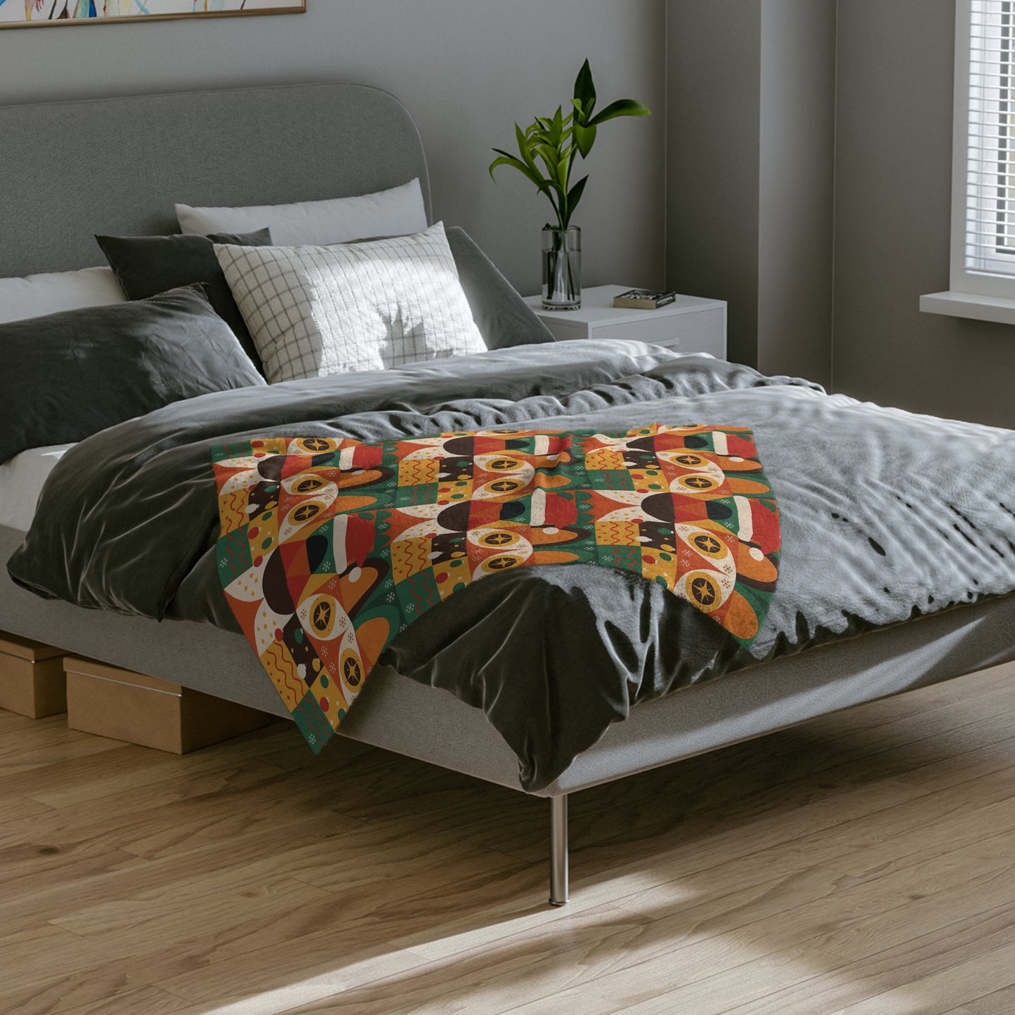 Geometric Christmas Cats Blanket - Holiday Throw for Cat Lovers