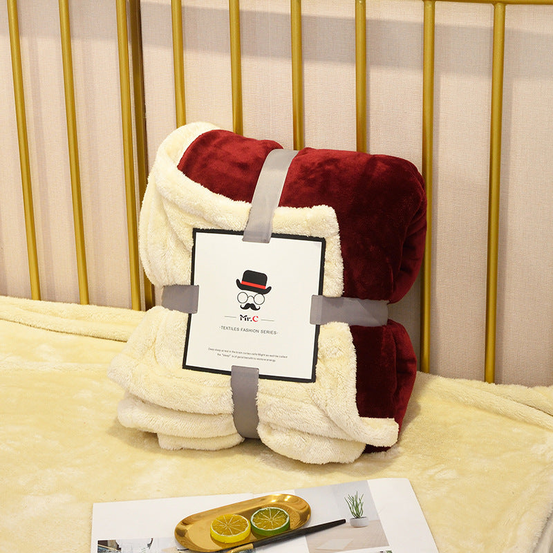 Double Layer Lamb Wool Blanket - Flannel Fleece Throw 2 Sizes