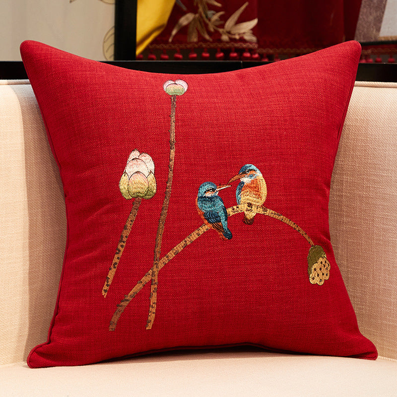 Chinese Embroidered Throw Pillow Cover - 3D Brocade Flower Design