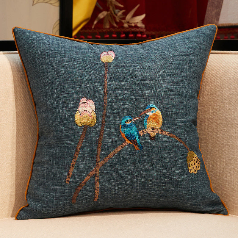 Chinese Embroidered Throw Pillow Cover - 3D Brocade Flower Design