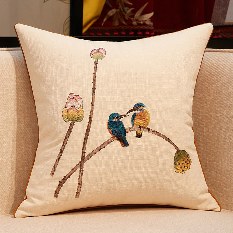 Chinese Embroidered Throw Pillow Cover - 3D Brocade Flower Design