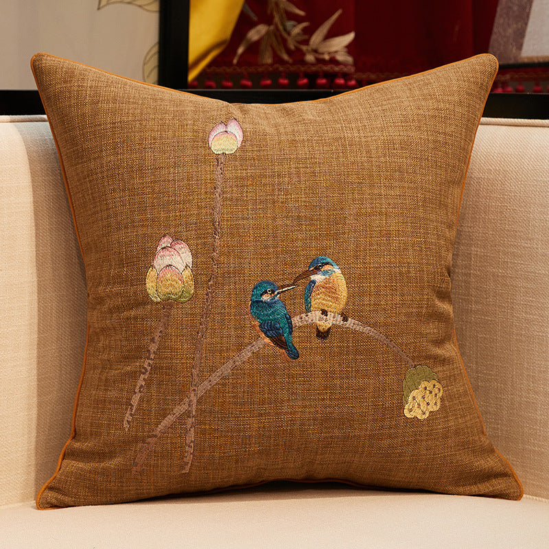 Chinese Embroidered Throw Pillow Cover - 3D Brocade Flower Design