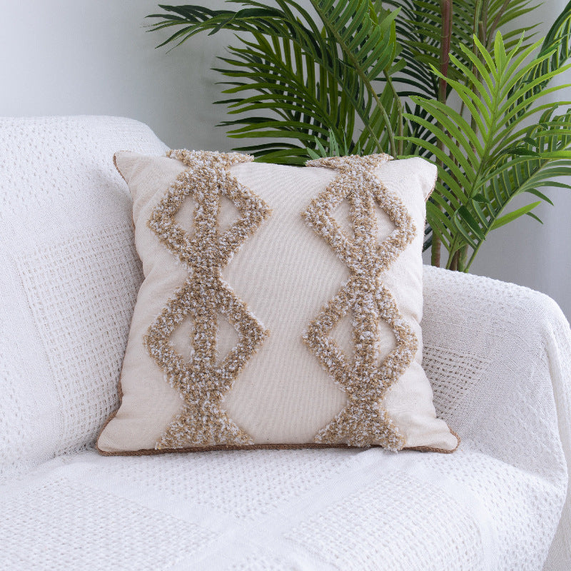 Tufted Throw Pillow Moroccan Fringed Waist Pillow Case - Cotton PP Fill