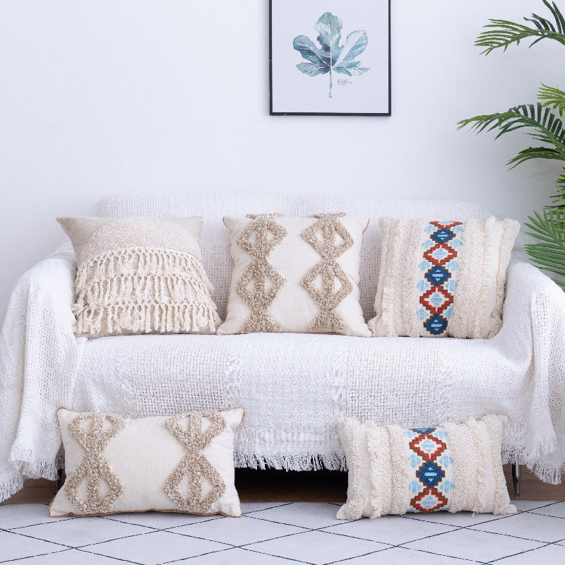 Tufted Throw Pillow Moroccan Fringed Waist Pillow Case - Cotton PP Fill