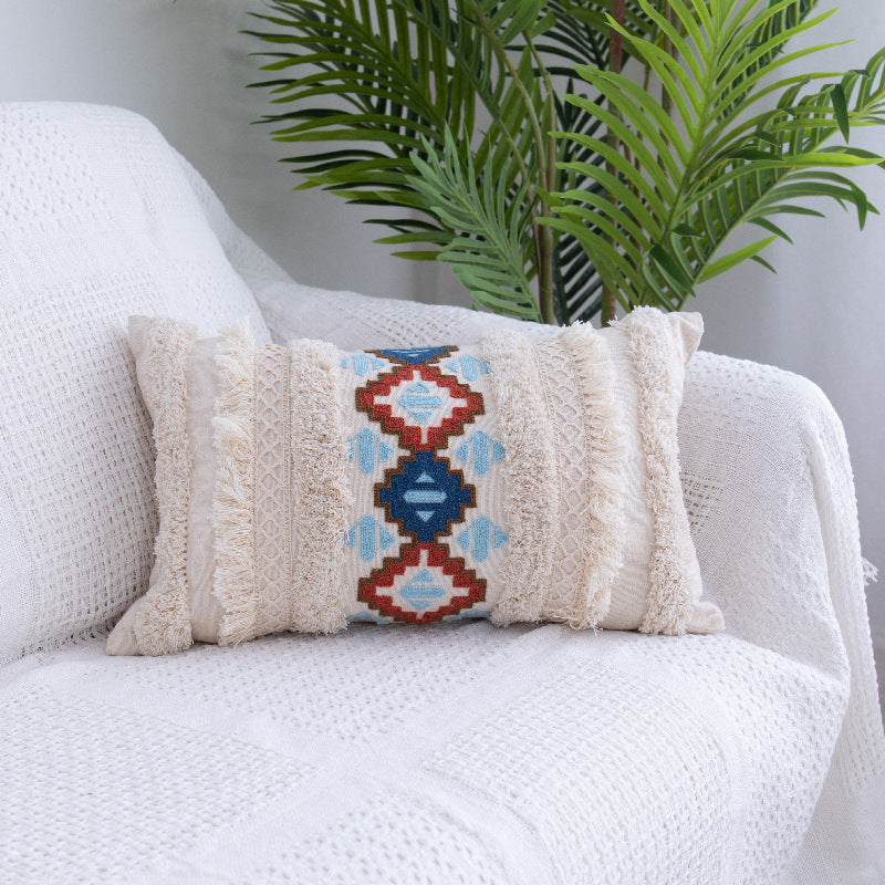 Tufted Throw Pillow Moroccan Fringed Waist Pillow Case - Cotton PP Fill
