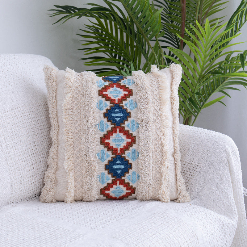 Tufted Throw Pillow Moroccan Fringed Waist Pillow Case - Cotton PP Fill