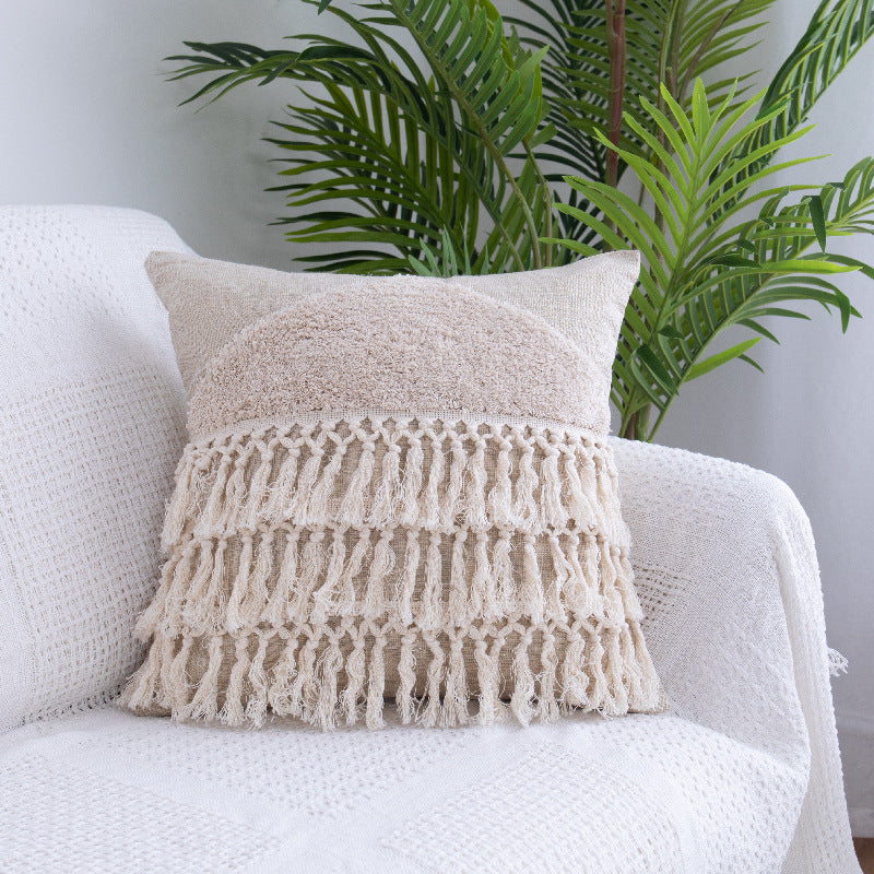 Tufted Throw Pillow Moroccan Fringed Waist Pillow Case - Cotton PP Fill