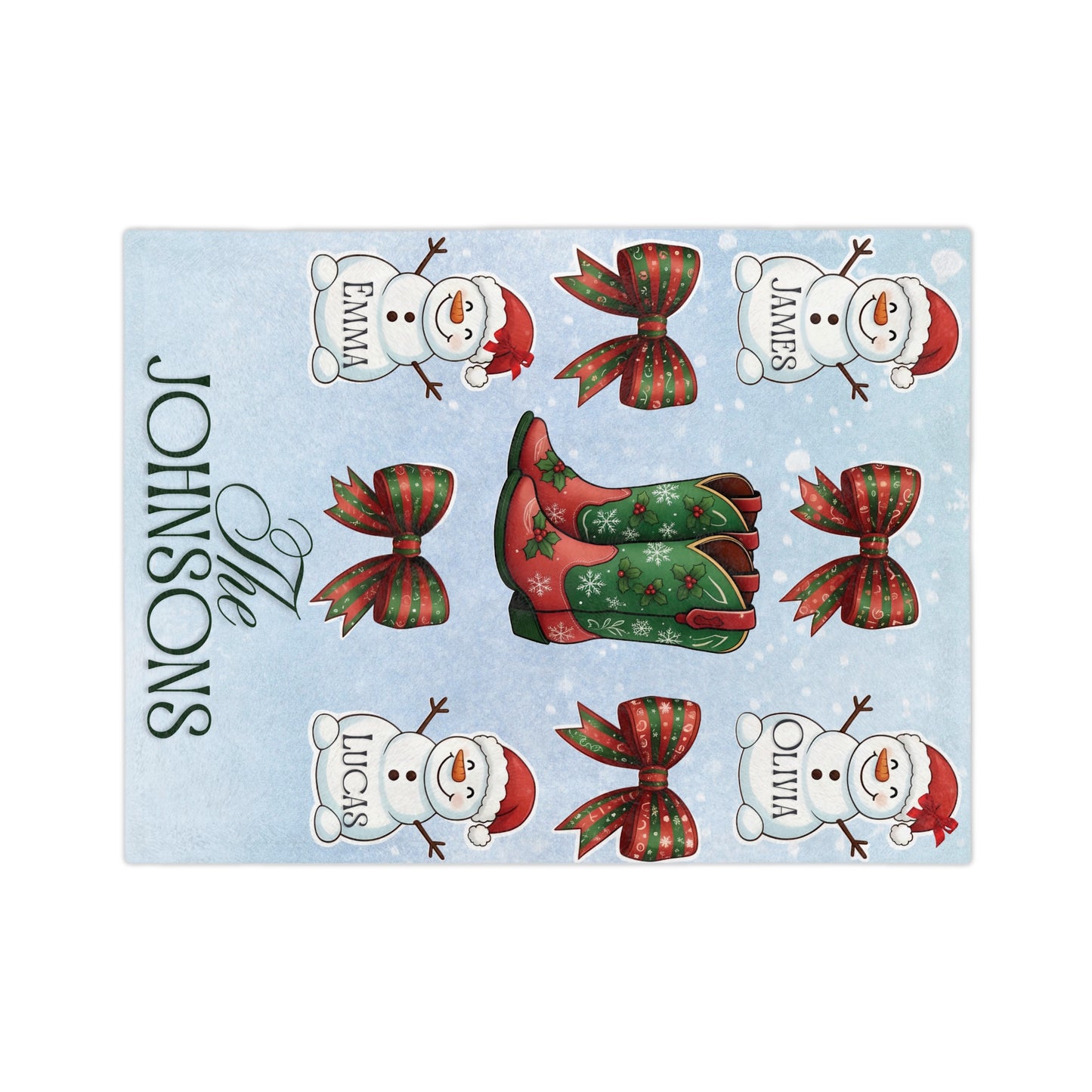 Personalized Christmas Blanket - Custom Family Snowmen Holiday Throw