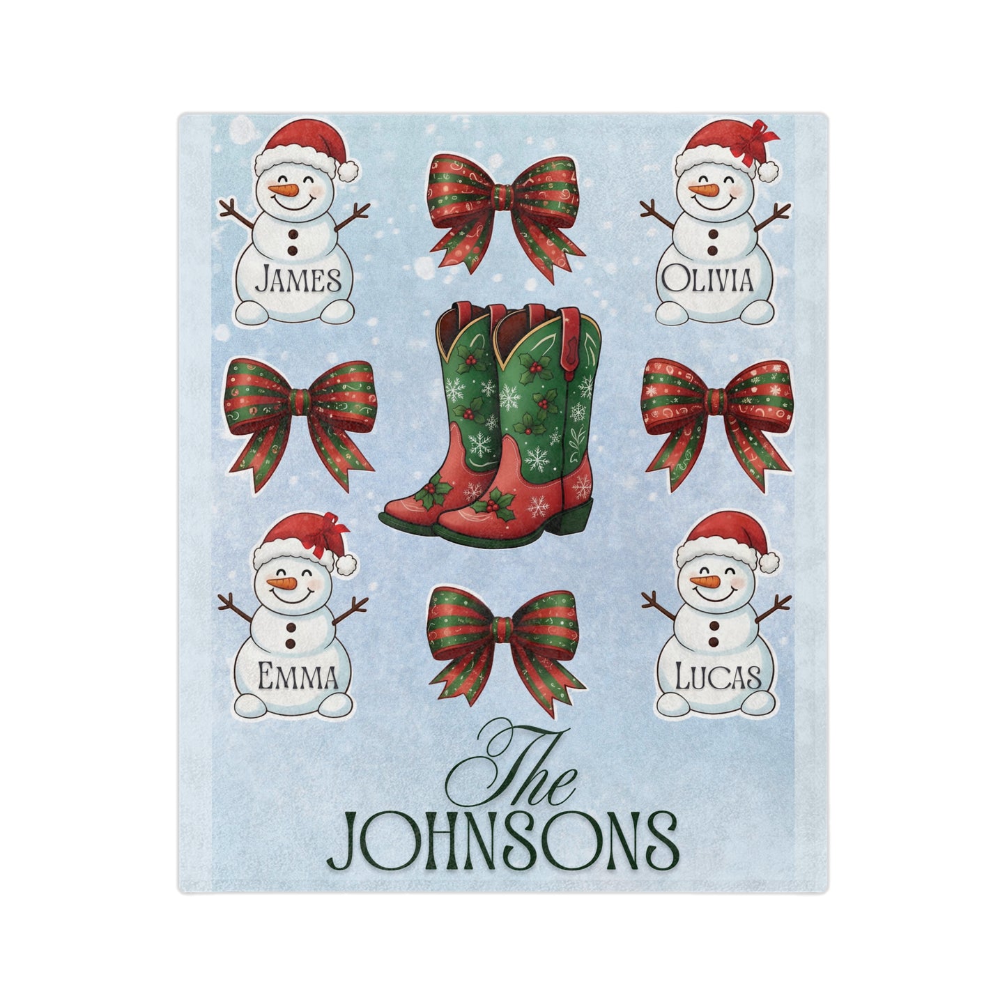 Personalized Christmas Blanket - Custom Family Snowmen Holiday Throw