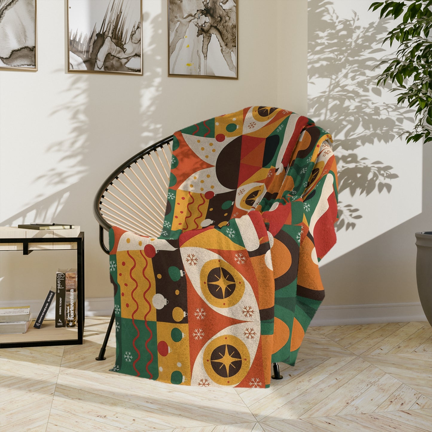 Geometric Christmas Cats Blanket - Holiday Throw for Cat Lovers