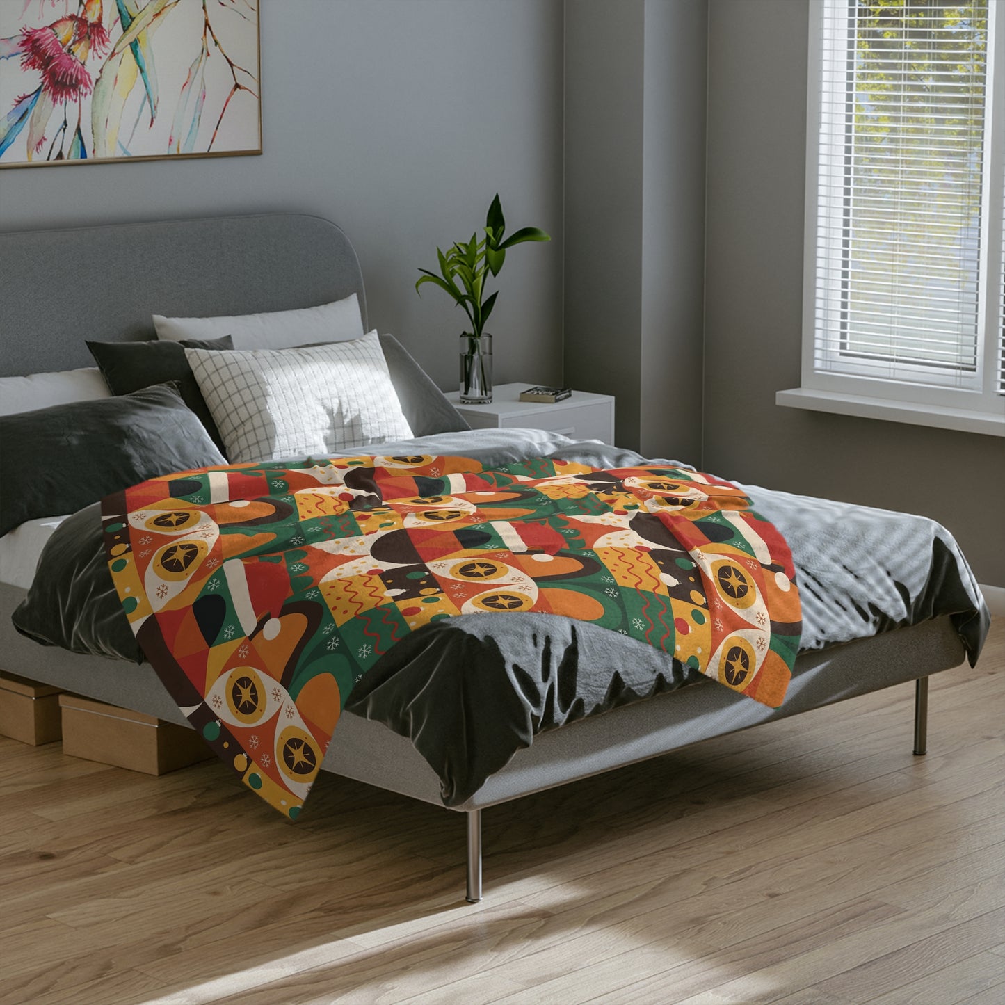 Geometric Christmas Cats Blanket - Holiday Throw for Cat Lovers