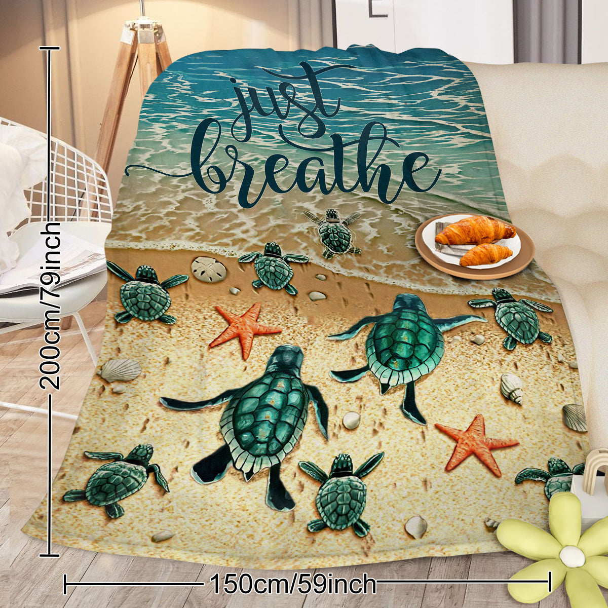 Tropical Baby Sea Turtle Flannel Fleece Blanket - 3D Ocean Waves Soft Plush Throw
