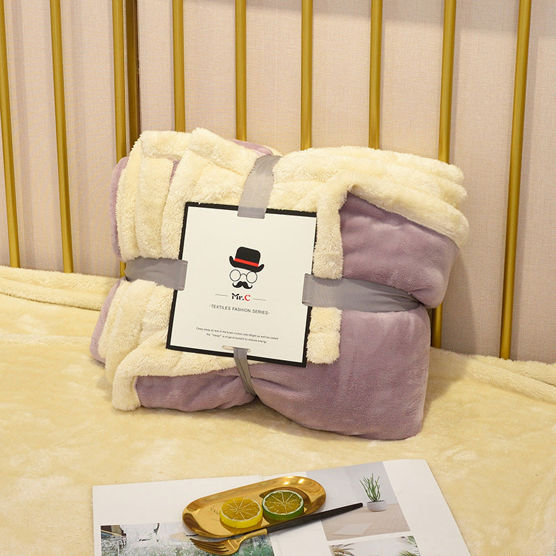 Double Layer Lamb Wool Blanket - Flannel Fleece Throw 2 Sizes