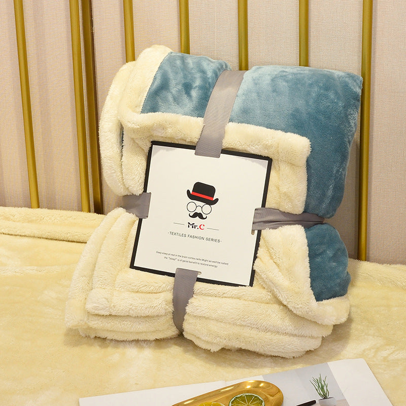 Double Layer Lamb Wool Blanket - Flannel Fleece Throw 2 Sizes
