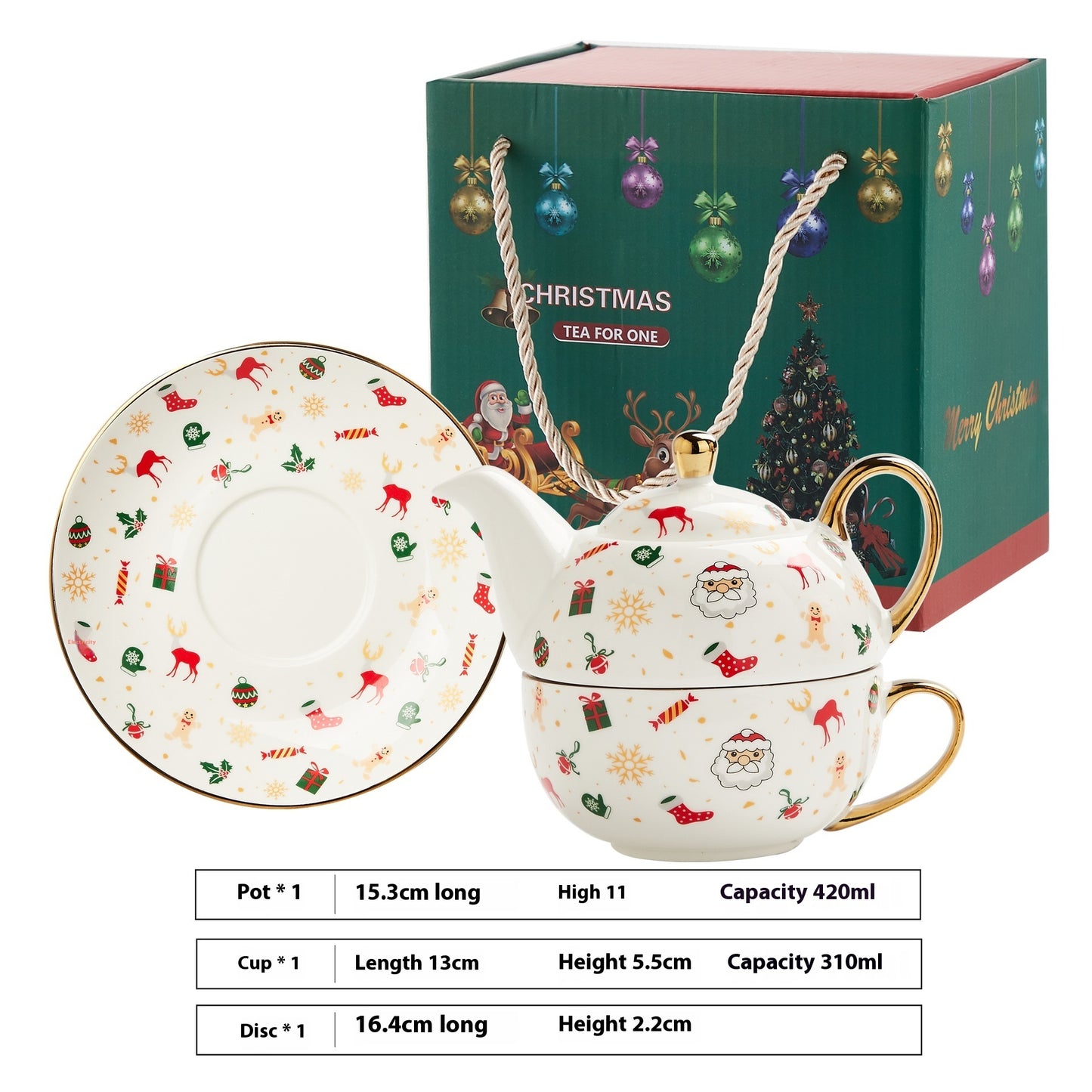 Christmas Porcelain Tea Set - Santa & Snowman Design with Gold Plating & Hand Painted Options