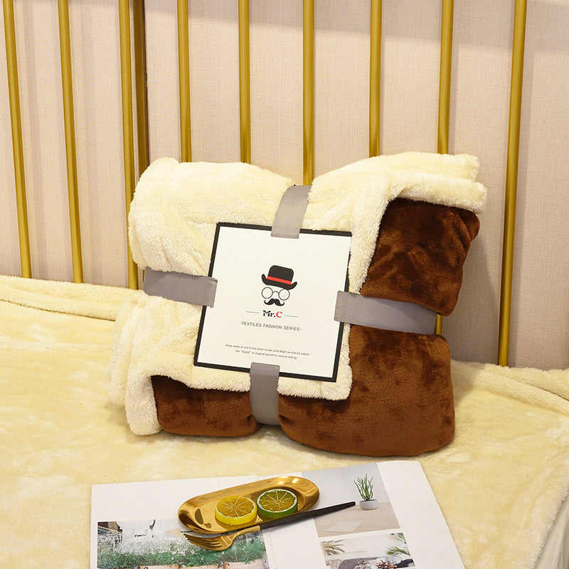 Double Layer Lamb Wool Blanket - Flannel Fleece Throw 2 Sizes