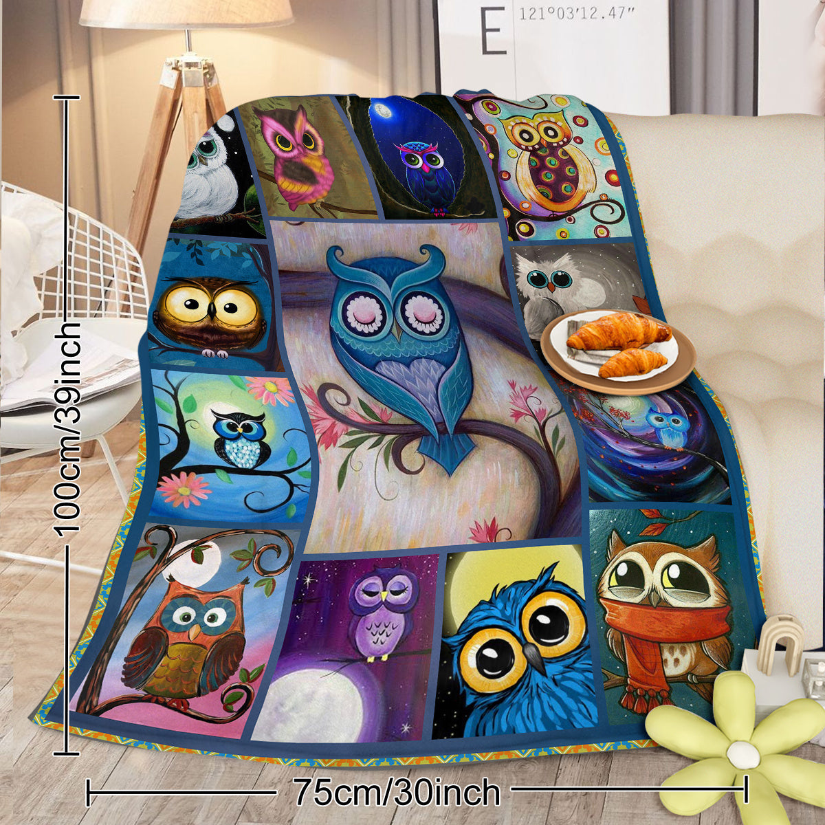 Moon Owl Flannel Fleece Blanket - Cozy Fuzzy Warm Throw Blanket
