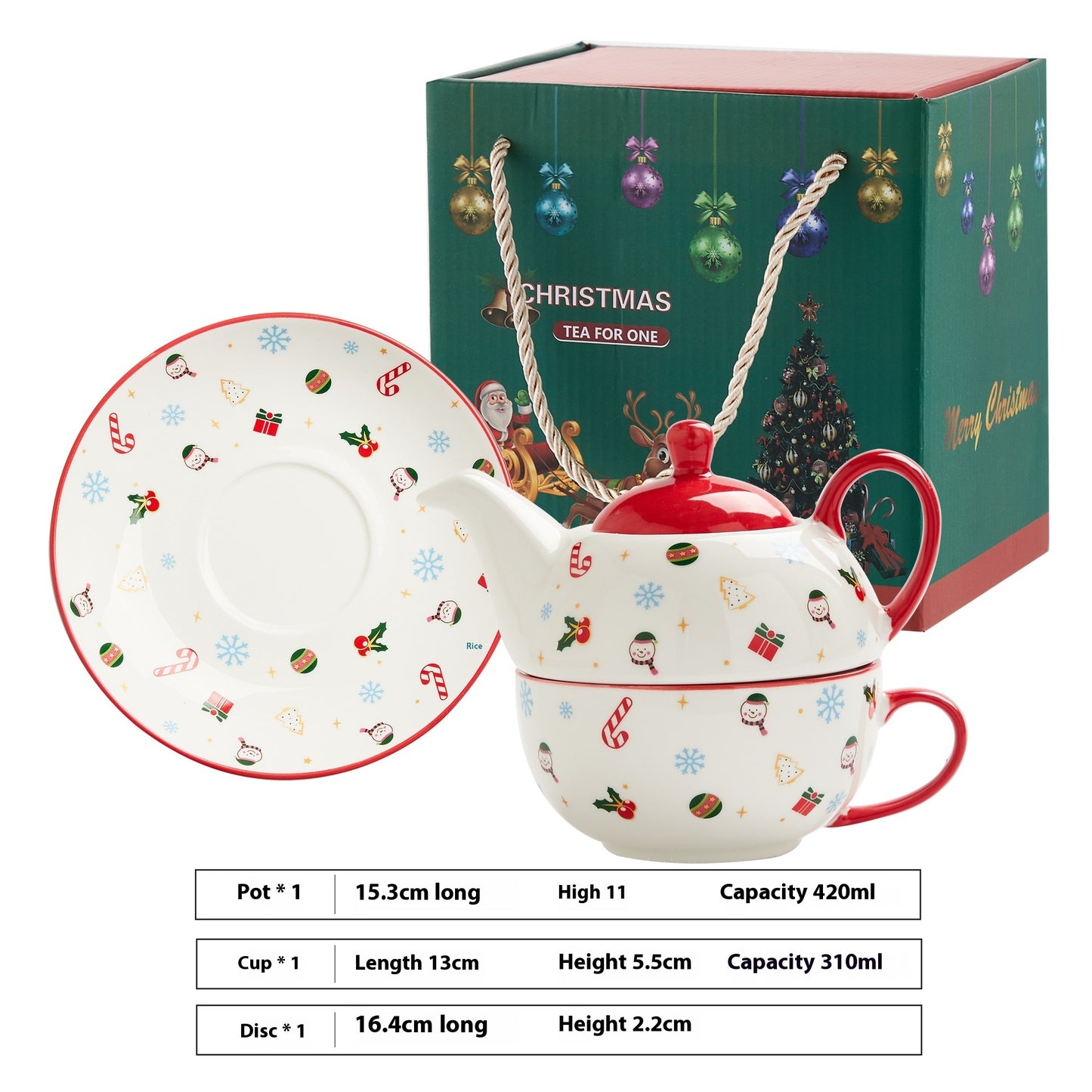 Christmas Porcelain Tea Set - Santa & Snowman Design with Gold Plating & Hand Painted Options
