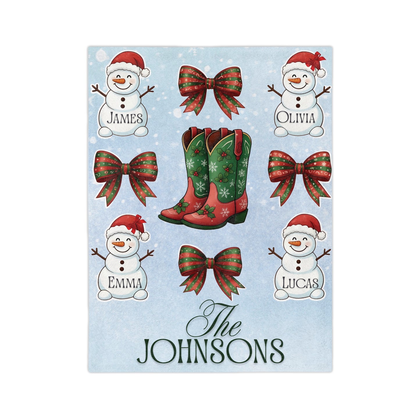 Personalized Christmas Blanket - Custom Family Snowmen Holiday Throw