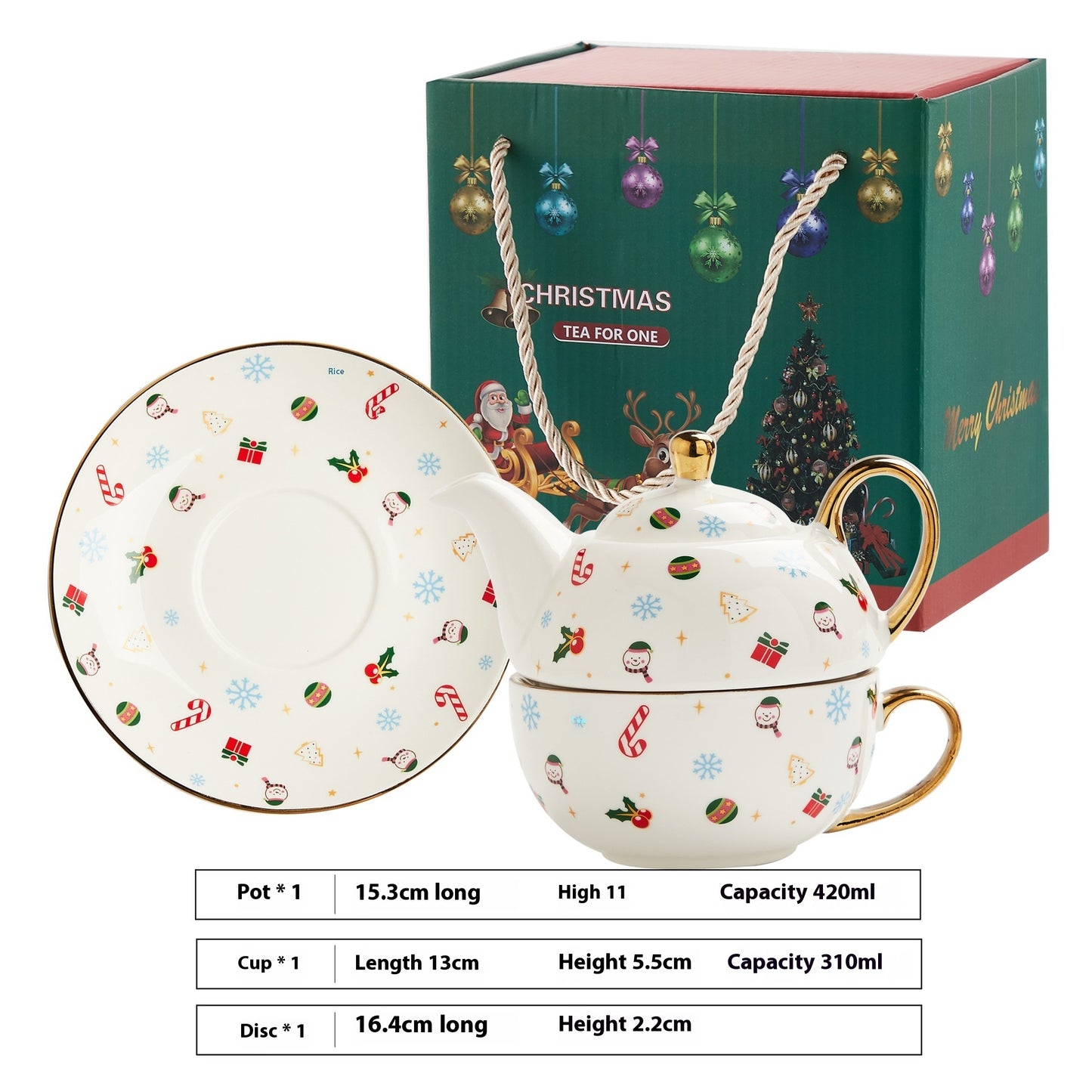 Christmas Porcelain Tea Set - Santa & Snowman Design with Gold Plating & Hand Painted Options