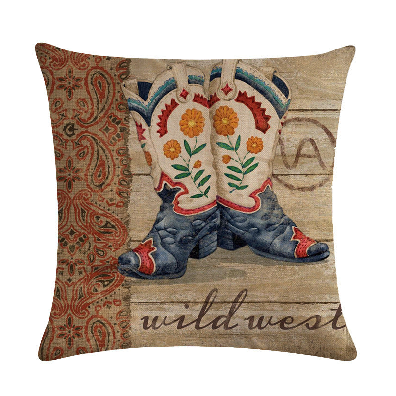 Wild West Throw Pillow Cover - Rustic Farmhouse Decor 45x45cm