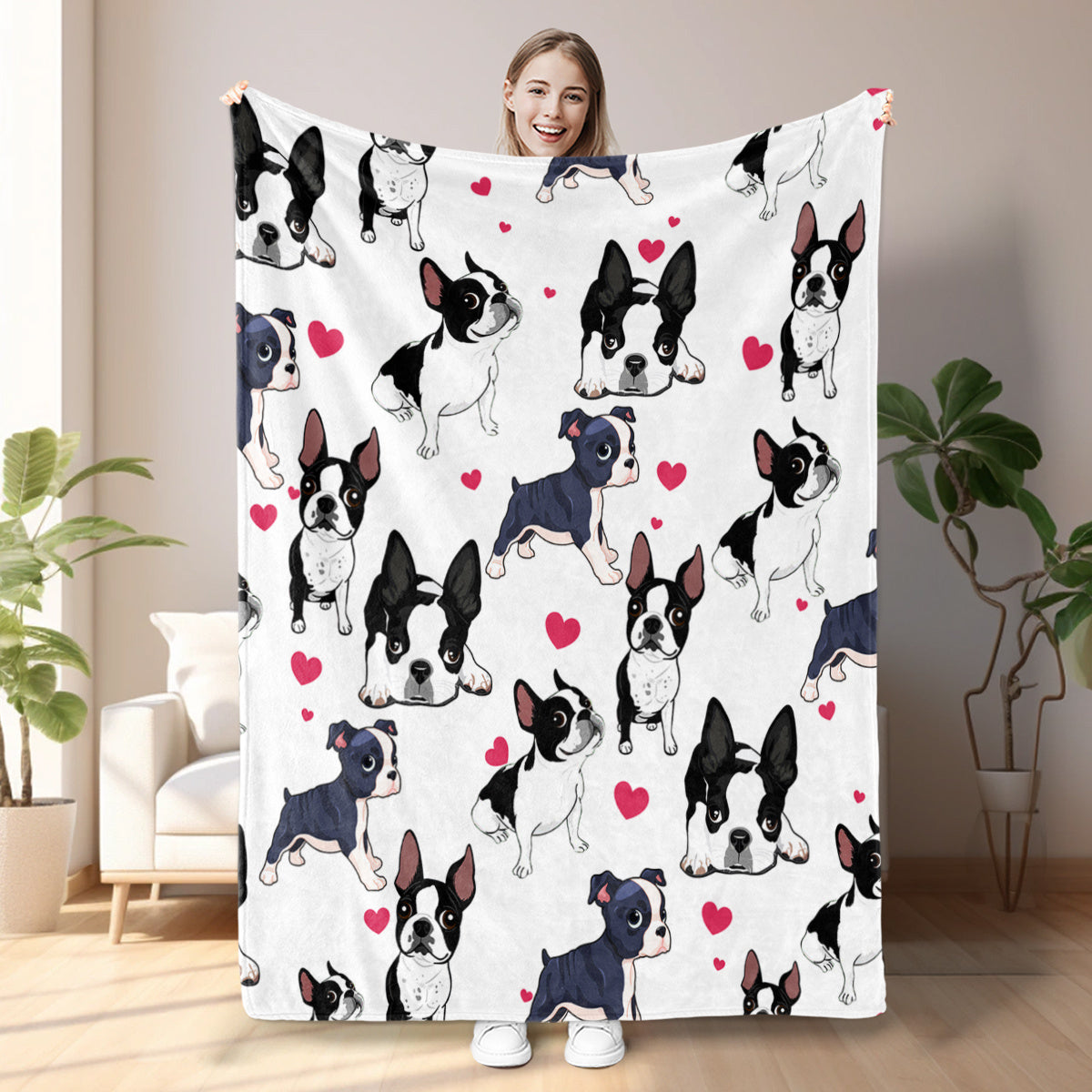 Adorable Dog Print Flannel Fleece Throw Blanket - Ultra Soft Cozy Warm Blanket