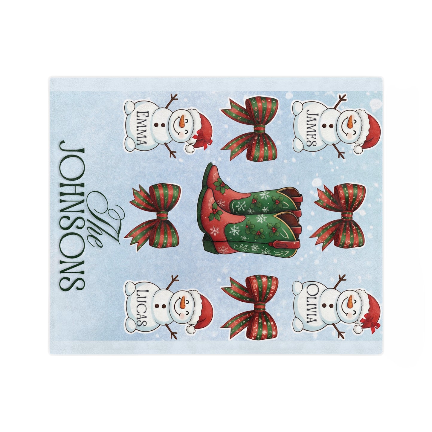 Personalized Christmas Blanket - Custom Family Snowmen Holiday Throw