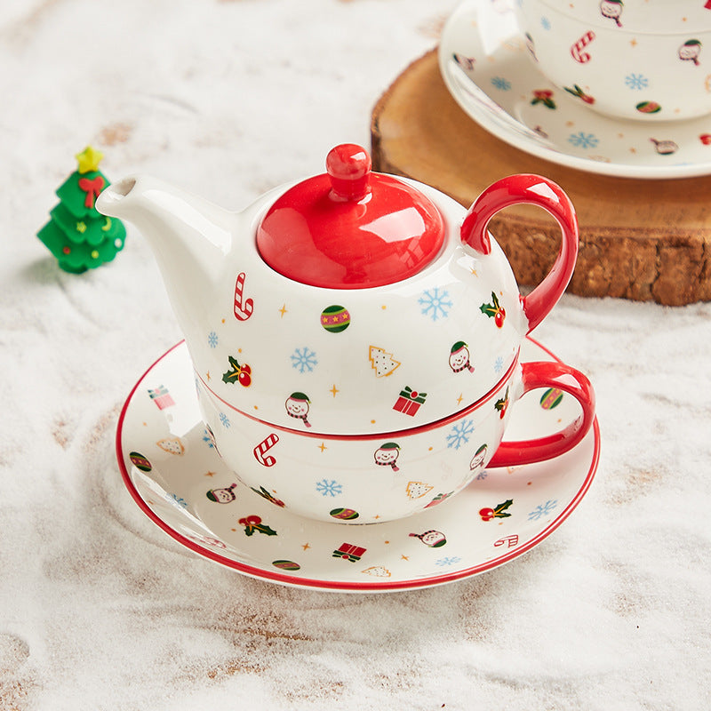 Christmas Porcelain Tea Set - Santa & Snowman Design with Gold Plating & Hand Painted Options