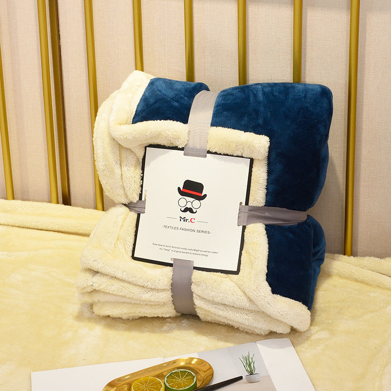 Double Layer Lamb Wool Blanket - Flannel Fleece Throw 2 Sizes