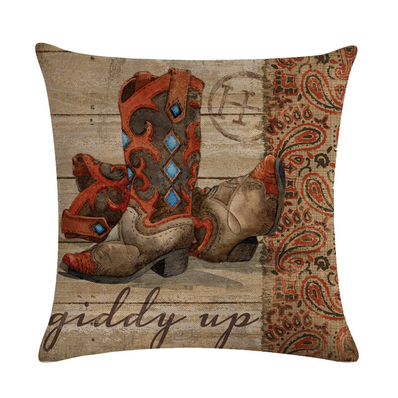 Wild West Throw Pillow Cover - Rustic Farmhouse Decor 45x45cm
