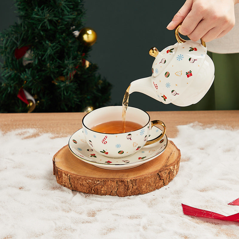 Christmas Porcelain Tea Set - Santa & Snowman Design with Gold Plating & Hand Painted Options