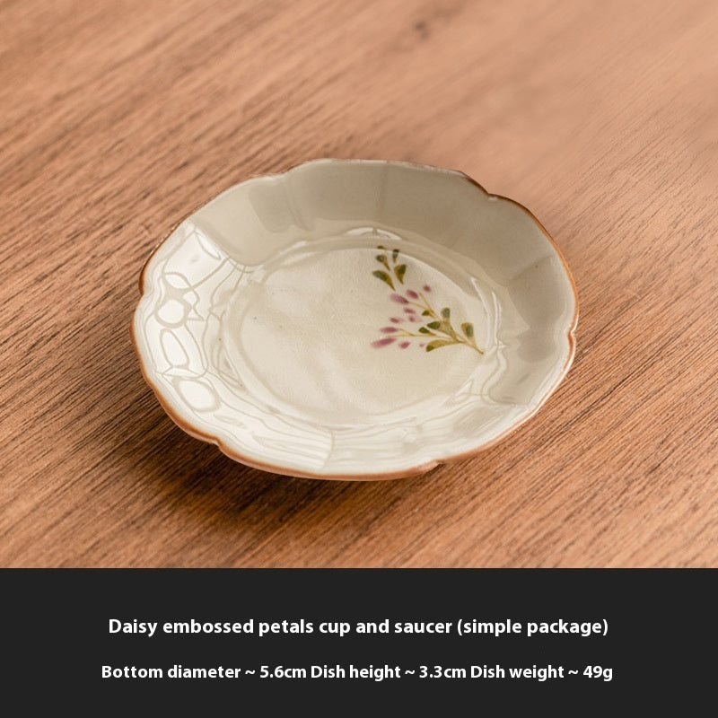 New Chinese Style Ceramic Tea Cup Set - Hand-Painted Little Daisy Grass Wood Gray 55ml