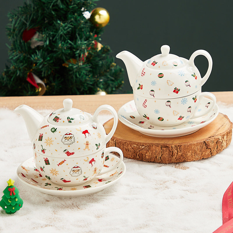 Christmas Porcelain Tea Set - Santa & Snowman Design with Gold Plating & Hand Painted Options