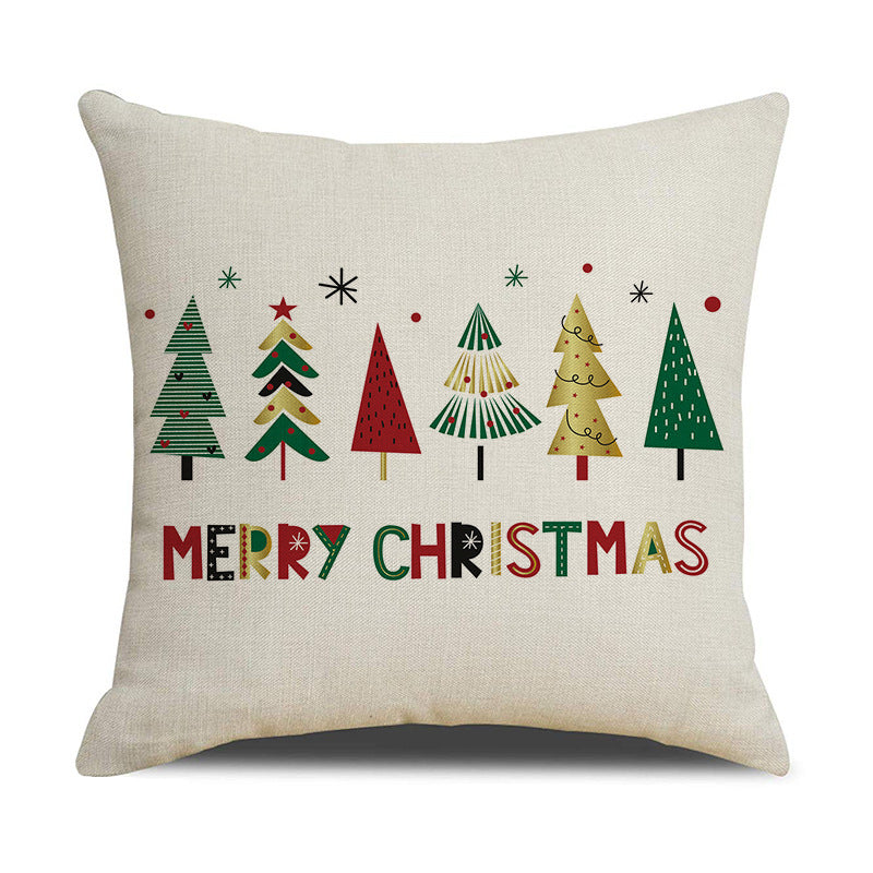 Christmas Day Throw Linen Cushion Pillowcase - Nordic Style 45x45cm