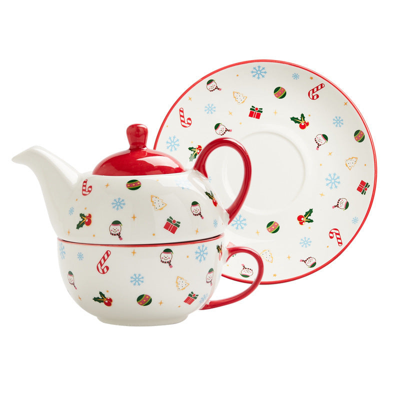 Christmas Porcelain Tea Set - Santa & Snowman Design with Gold Plating & Hand Painted Options