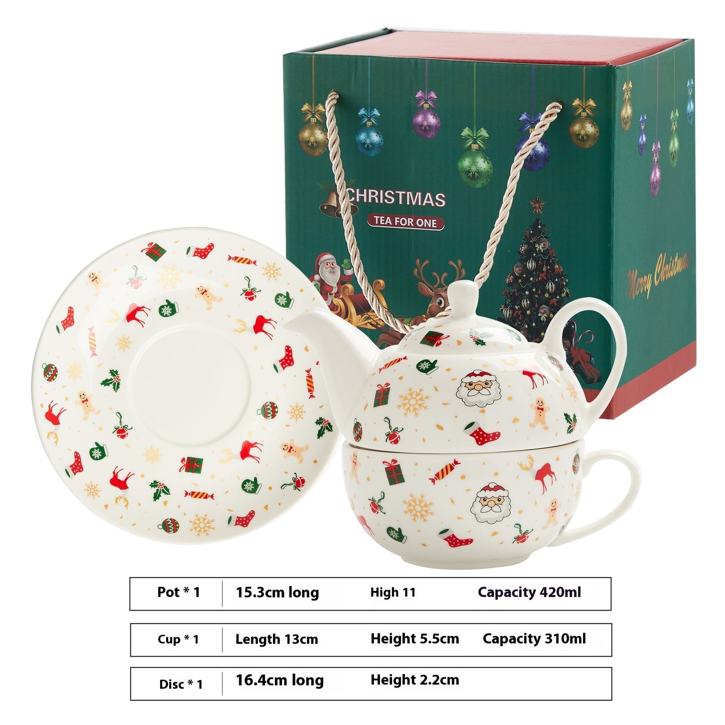 Christmas Porcelain Tea Set - Santa & Snowman Design with Gold Plating & Hand Painted Options