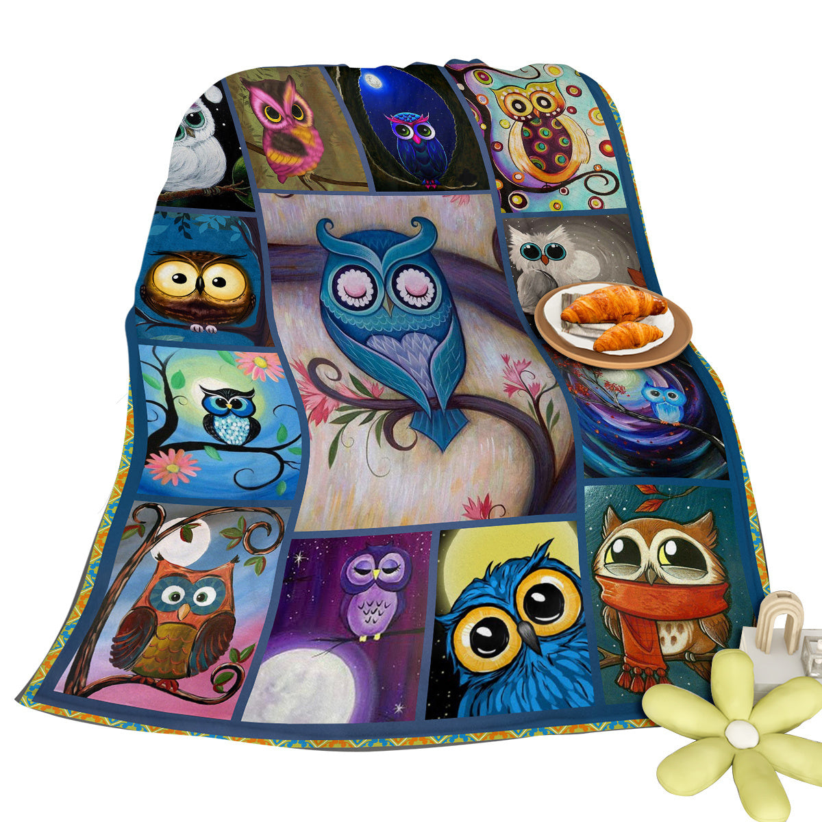 Moon Owl Flannel Fleece Blanket - Cozy Fuzzy Warm Throw Blanket
