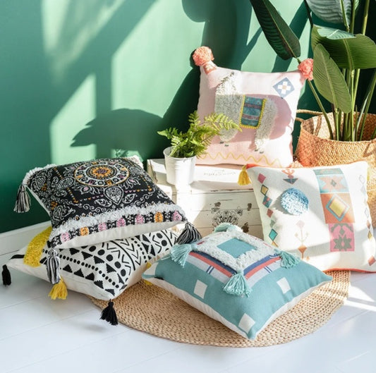 Printed Tufted Pillow Covers - Cotton Polyester Blend 5 Designs