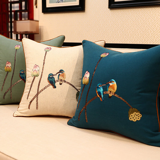 Chinese Embroidered Throw Pillow Cover - 3D Brocade Flower Design