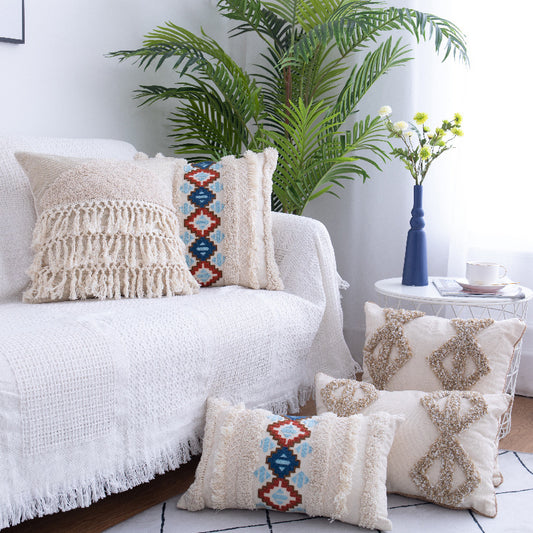 Tufted Throw Pillow Moroccan Fringed Waist Pillow Case - Cotton PP Fill