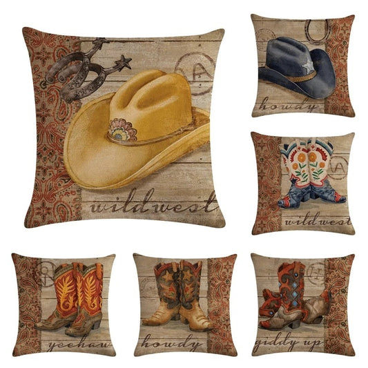 Wild West Throw Pillow Cover - Rustic Farmhouse Decor 45x45cm