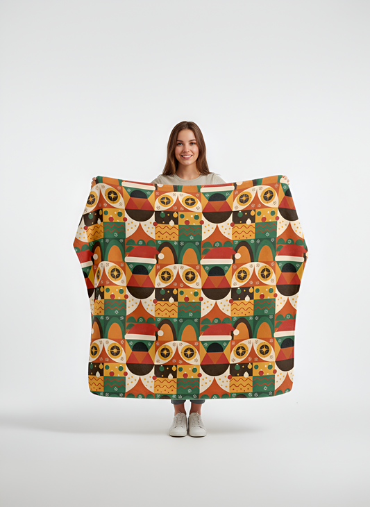 Geometric Christmas Cats Blanket - Holiday Throw for Cat Lovers