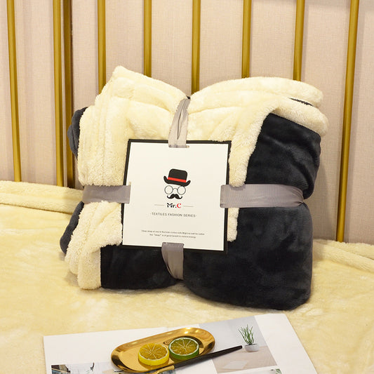 Double Layer Lamb Wool Blanket - Flannel Fleece Throw 2 Sizes