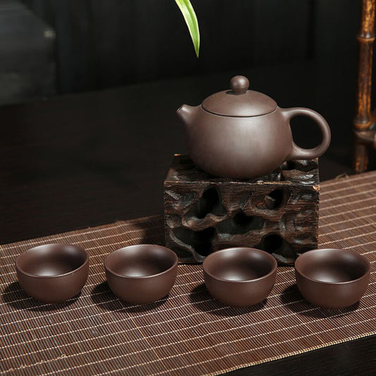 Xi Shi Purple Clay Tea Pot Set - Handmade Yixing Zhuni Teapot with 4 Cups