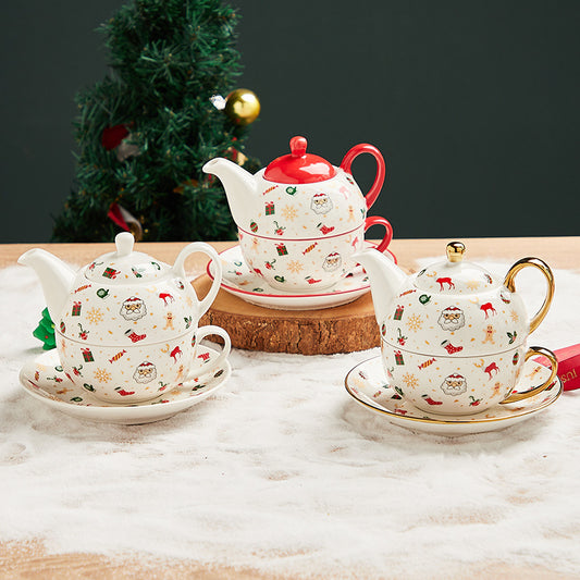 Christmas Porcelain Tea Set - Santa & Snowman Design with Gold Plating & Hand Painted Options