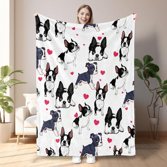 Adorable Dog Print Flannel Fleece Throw Blanket - Ultra Soft Cozy Warm Blanket